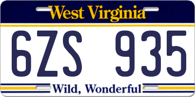WV license plate 6ZS935