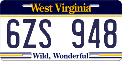 WV license plate 6ZS948