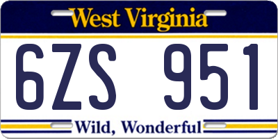 WV license plate 6ZS951