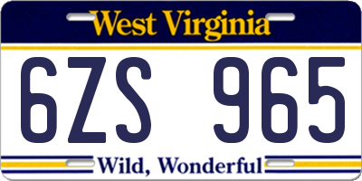 WV license plate 6ZS965