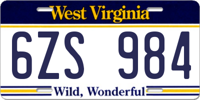 WV license plate 6ZS984