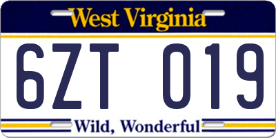 WV license plate 6ZT019