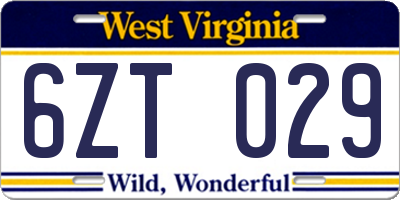 WV license plate 6ZT029