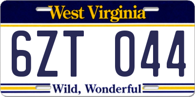 WV license plate 6ZT044