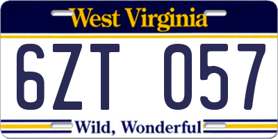 WV license plate 6ZT057
