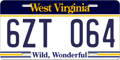 WV license plate 6ZT064