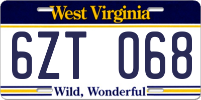 WV license plate 6ZT068