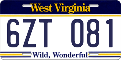 WV license plate 6ZT081