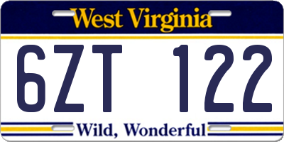 WV license plate 6ZT122