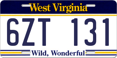 WV license plate 6ZT131