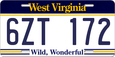 WV license plate 6ZT172