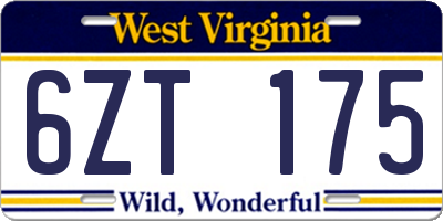 WV license plate 6ZT175