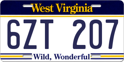 WV license plate 6ZT207