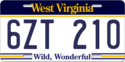 WV license plate 6ZT210