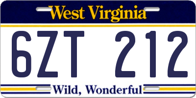 WV license plate 6ZT212
