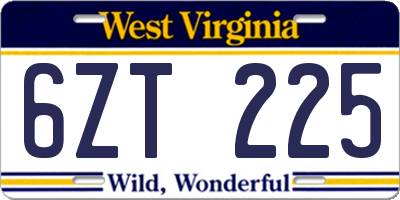 WV license plate 6ZT225