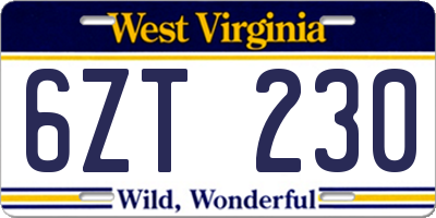 WV license plate 6ZT230