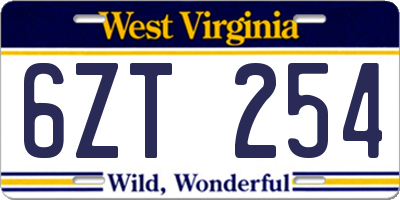 WV license plate 6ZT254