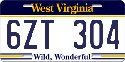 WV license plate 6ZT304
