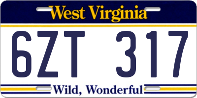 WV license plate 6ZT317