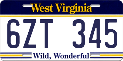 WV license plate 6ZT345