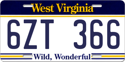 WV license plate 6ZT366