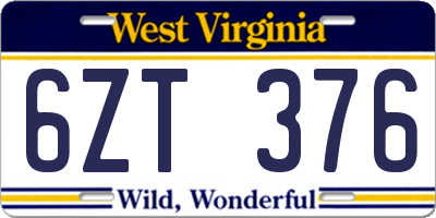 WV license plate 6ZT376
