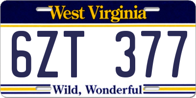 WV license plate 6ZT377