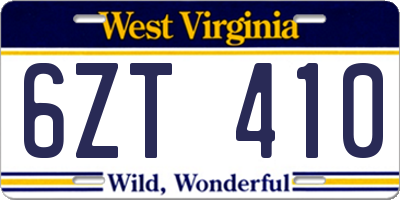 WV license plate 6ZT410