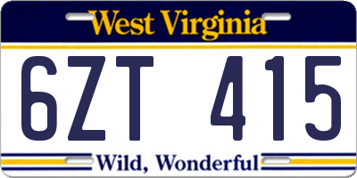 WV license plate 6ZT415