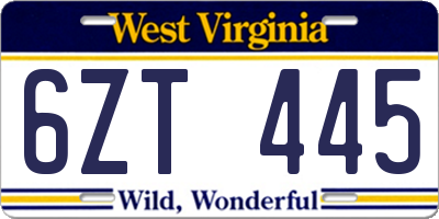 WV license plate 6ZT445