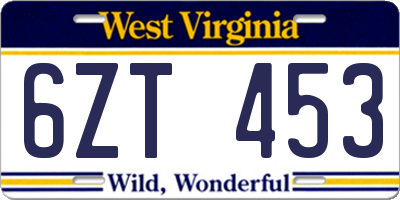 WV license plate 6ZT453