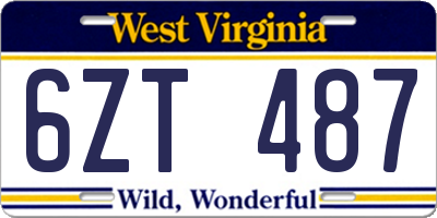 WV license plate 6ZT487