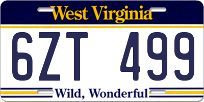 WV license plate 6ZT499