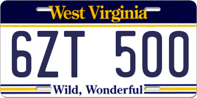 WV license plate 6ZT500