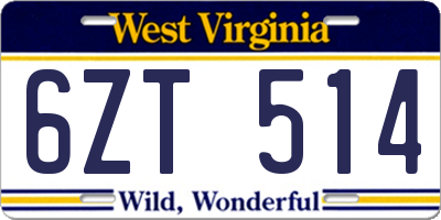 WV license plate 6ZT514