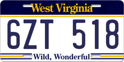 WV license plate 6ZT518