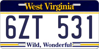 WV license plate 6ZT531