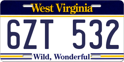 WV license plate 6ZT532