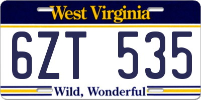 WV license plate 6ZT535