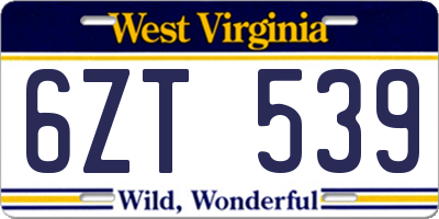 WV license plate 6ZT539