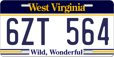 WV license plate 6ZT564
