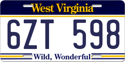 WV license plate 6ZT598