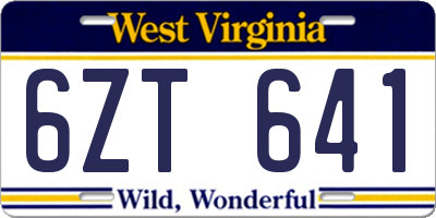WV license plate 6ZT641