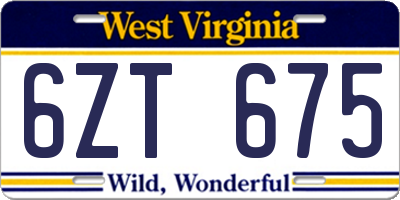 WV license plate 6ZT675
