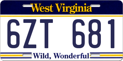 WV license plate 6ZT681