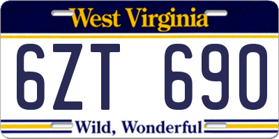 WV license plate 6ZT690