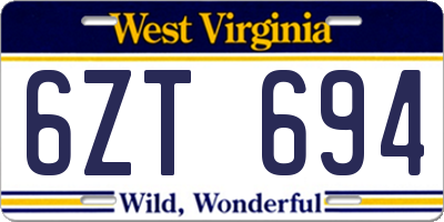 WV license plate 6ZT694
