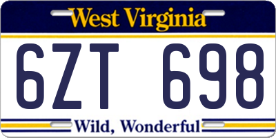 WV license plate 6ZT698