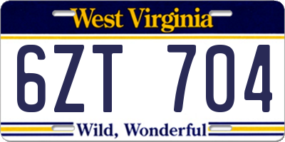 WV license plate 6ZT704